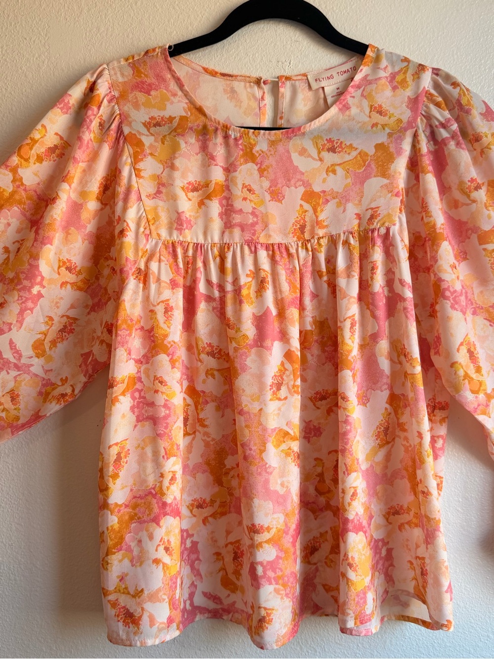 Flying Tomato Pink & Gold Floral Puff-Sleeve Tunic Dress